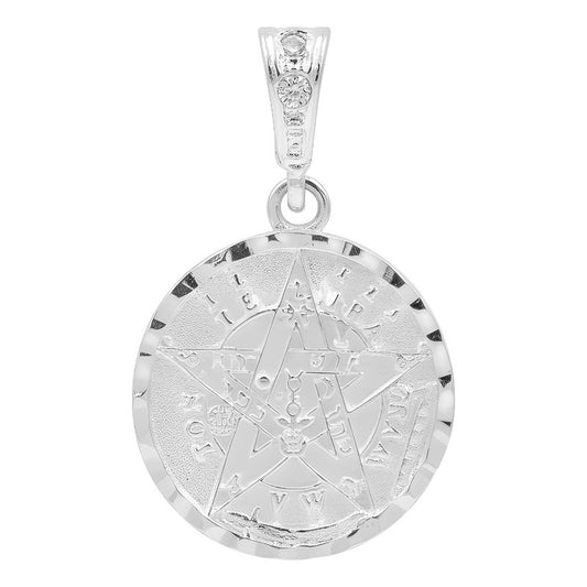 Dije Tetragrammatón Sólido Plata 925 Unisex Borde Zirconias - Plateado