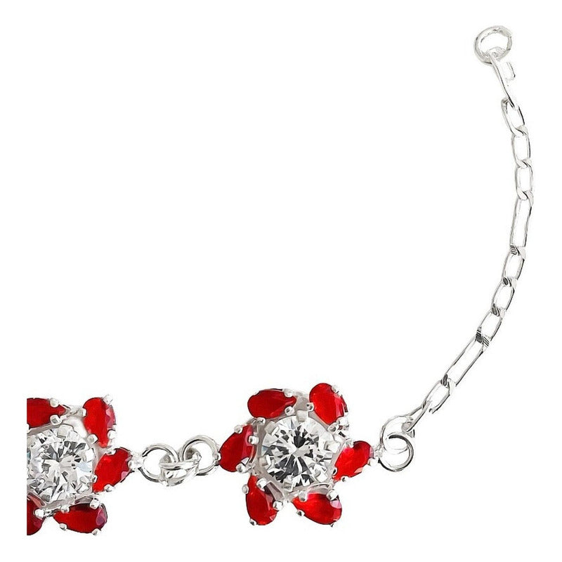Pulsera Flores Con Zirconias Amor Regalo Plata Ley 925