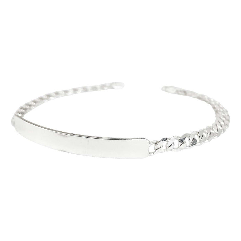 Pulsera Esclava Barbada Cubana Placa Plata Ley S925 5 Mm