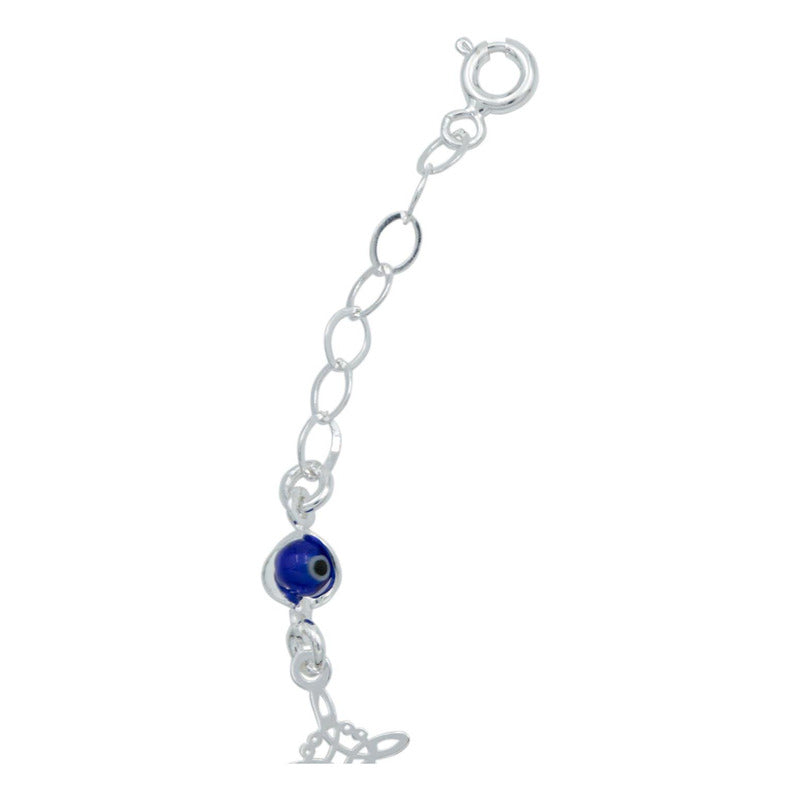 Pulsera Ajustable Nudo De Bruja Triqueta Ojo Turco Plata 925