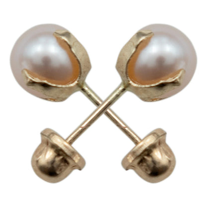Arete Broquel Bola Perla Natural 6 Mm Mujer Regalo Oro 10k