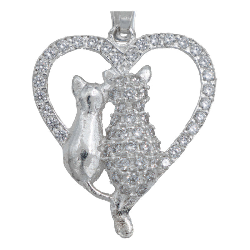 Collar Corazón Grande Gatos Zirconias Amor Regalo Plata 925
