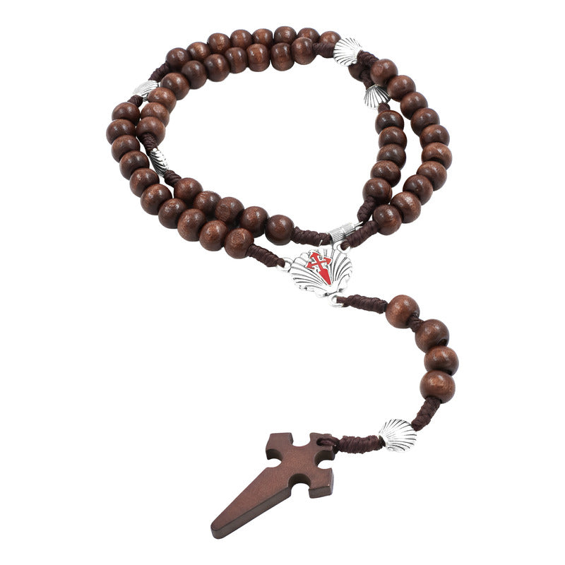 Rosario Madera Cruz Religion Conchas Camino De Santigo Metal Marrón