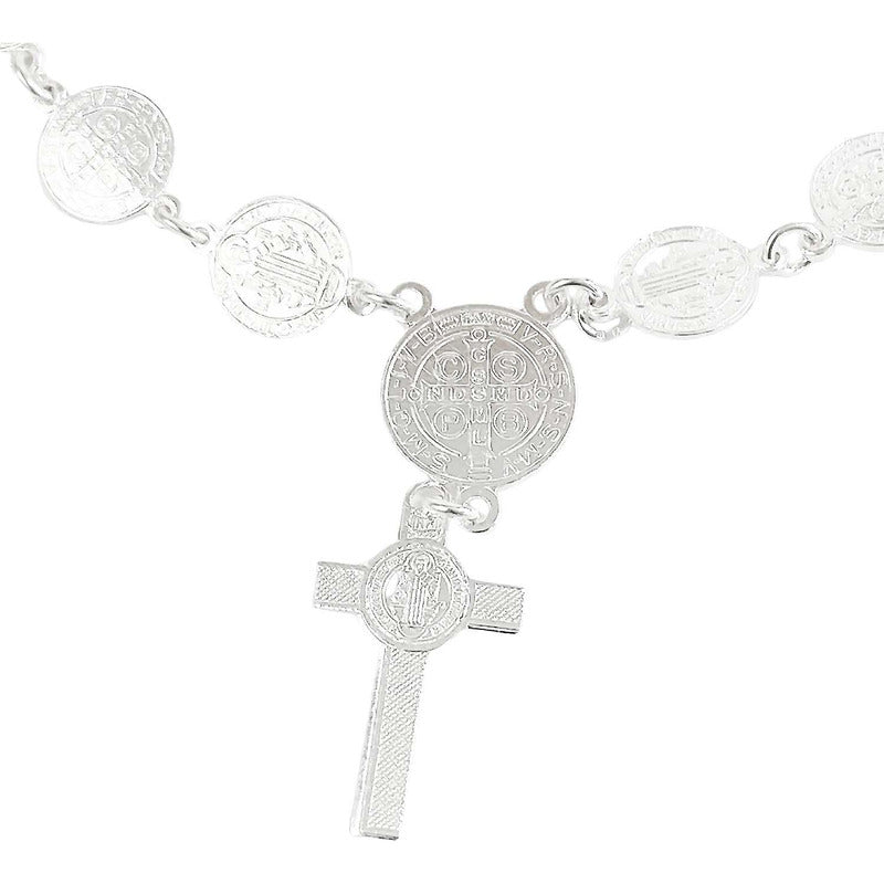 Pulsera Hombre Mujer Medalla Cruz San Benito Plata Ley 925