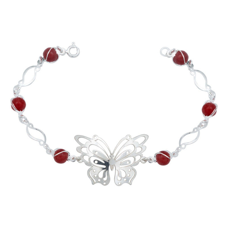 Pulsera Mariposa Primavera Piedra Natural Mujer Plata 925