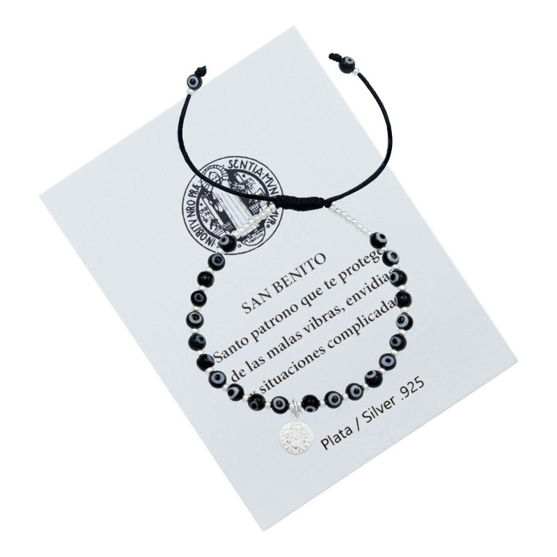 Pulsera Ajustable San Benito Ojo Turco Artesanal Plata 925