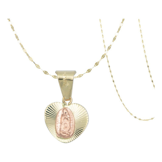 Dije Virgen Guadalupe Corazón Diaman Oro 10k + Cadena Regalo