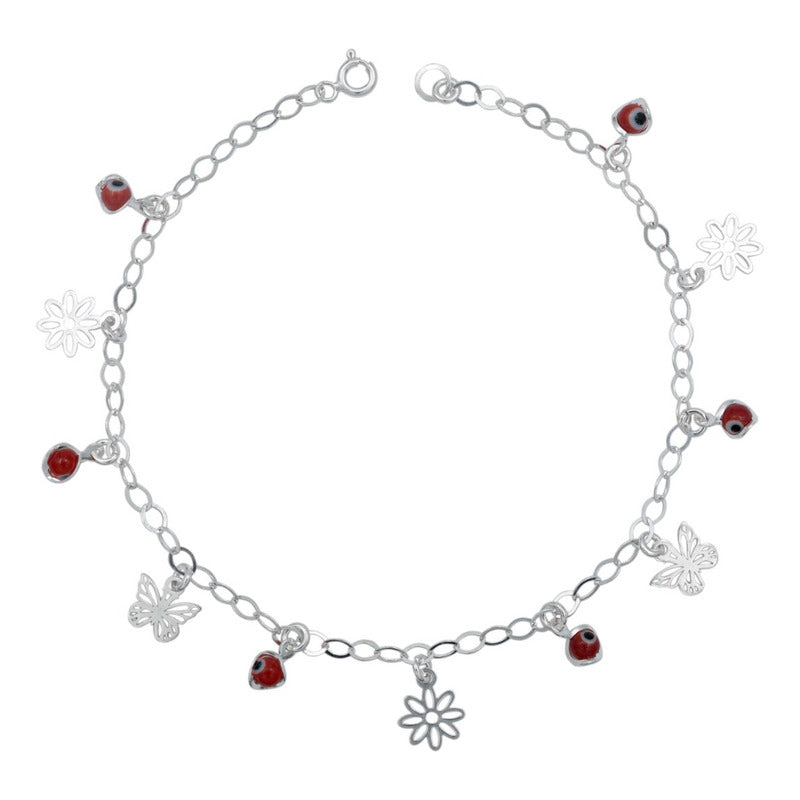 Tobillera Flor Mariposa Ojo Turco Mujer Regalo Plata 925