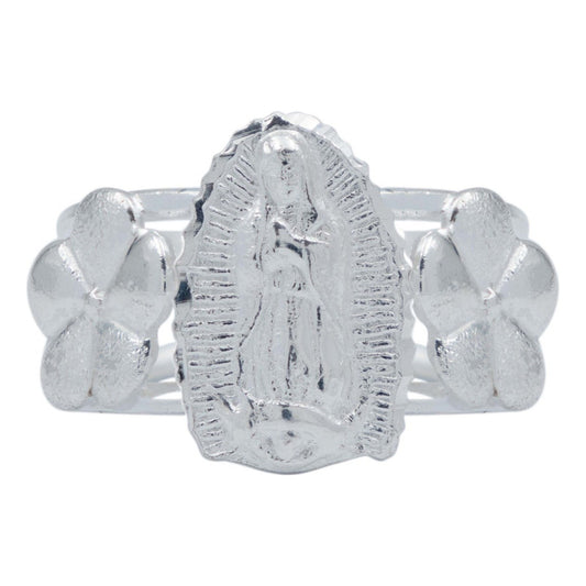 Anillo Ajustable Virgen De Guadalupe Flores Plata 925
