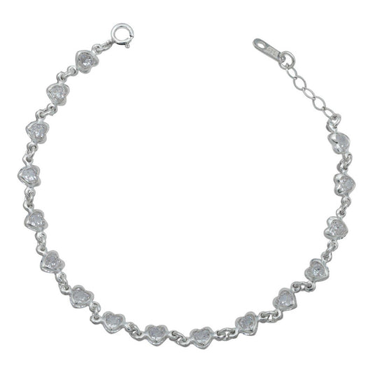 Pulsera Corazones Zirconias Amor Mujer Plata 925 Color Blanco Diámetro 1 Cm Largo 1 Cm