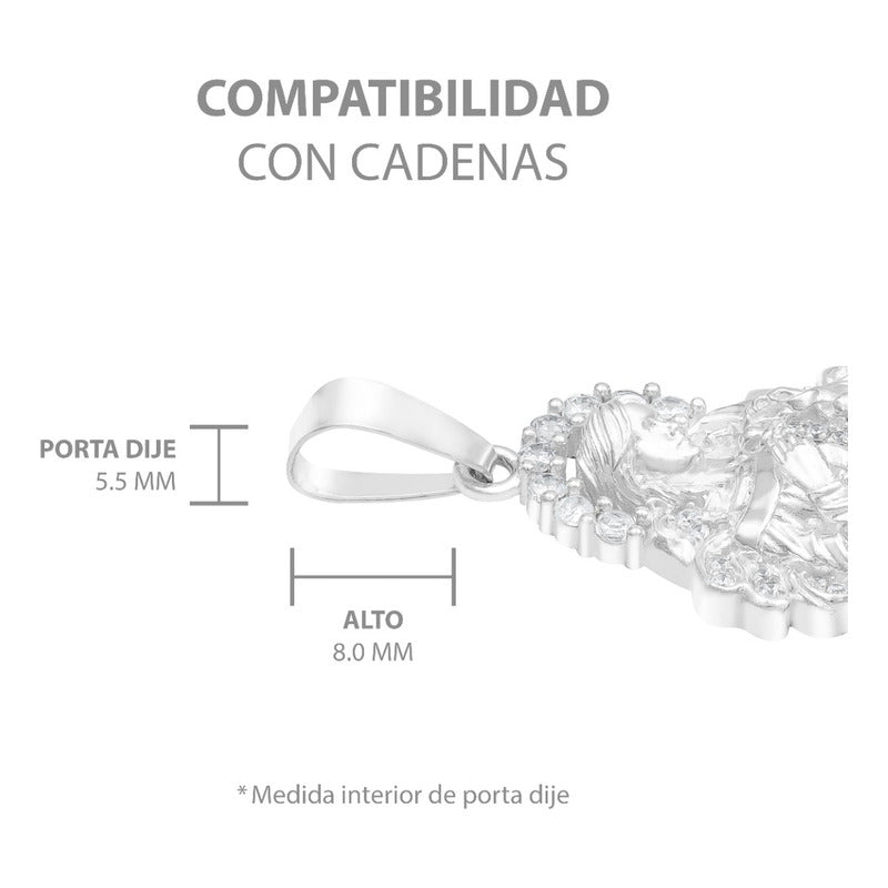 Dije Virgen Desatanudos Grande Zirconias Plata 925 6 Cm Blanco