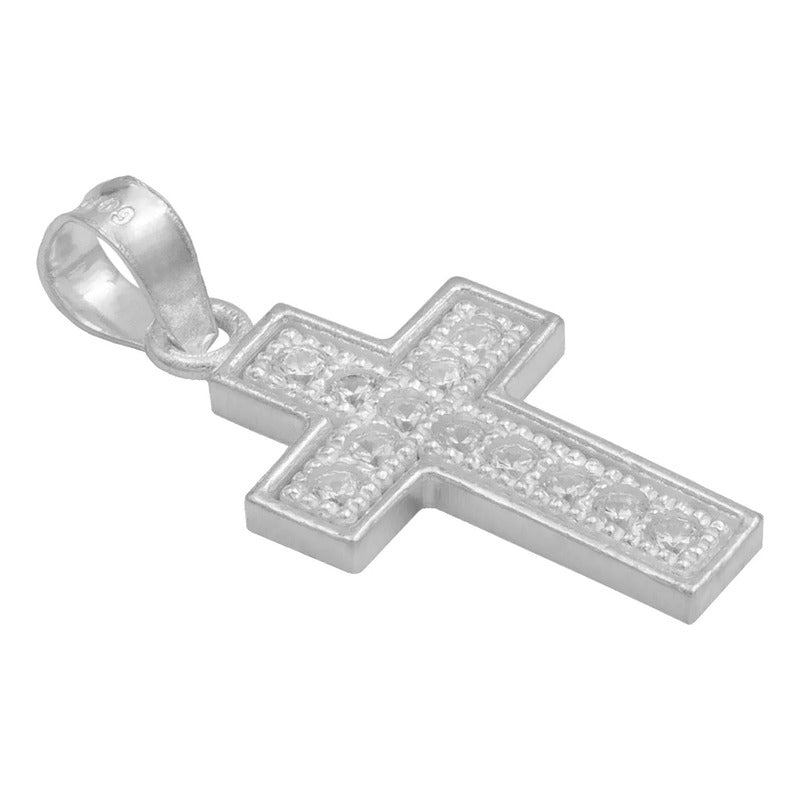 Dije Cruz Borde Diamantada Zirconia Unisex Plata S925 2.6 Cm Blanco