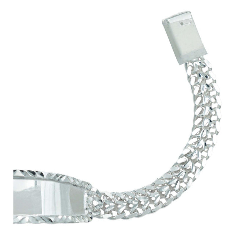 Esclava Doble Cubana Placa Lisa Hombre Plata Maciza S925