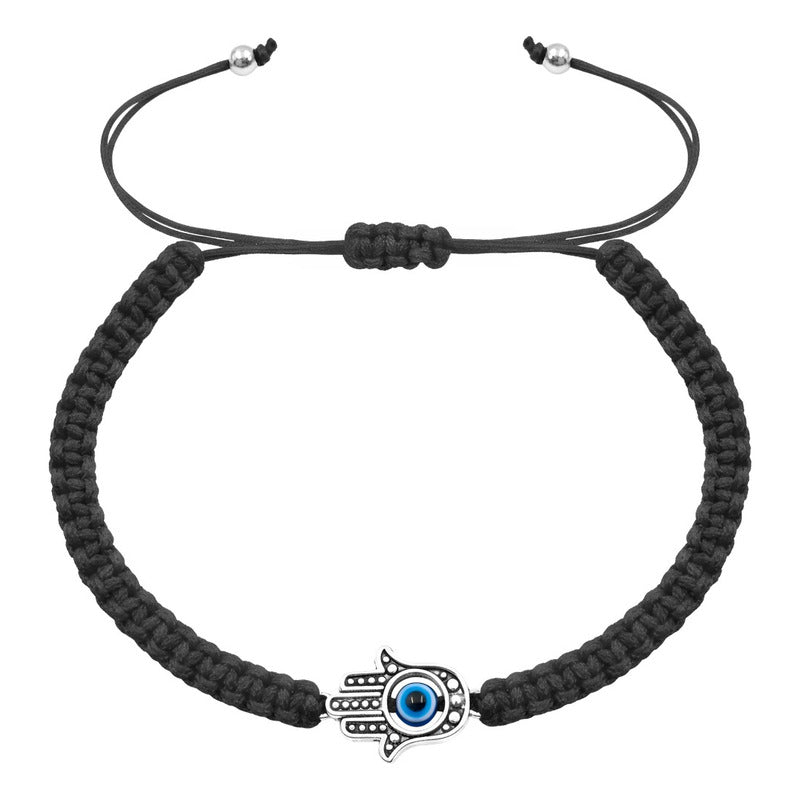 Pulsera Ajustable Hilo Rojo Mano De Fátima Ojo Turco Amuleto Negro