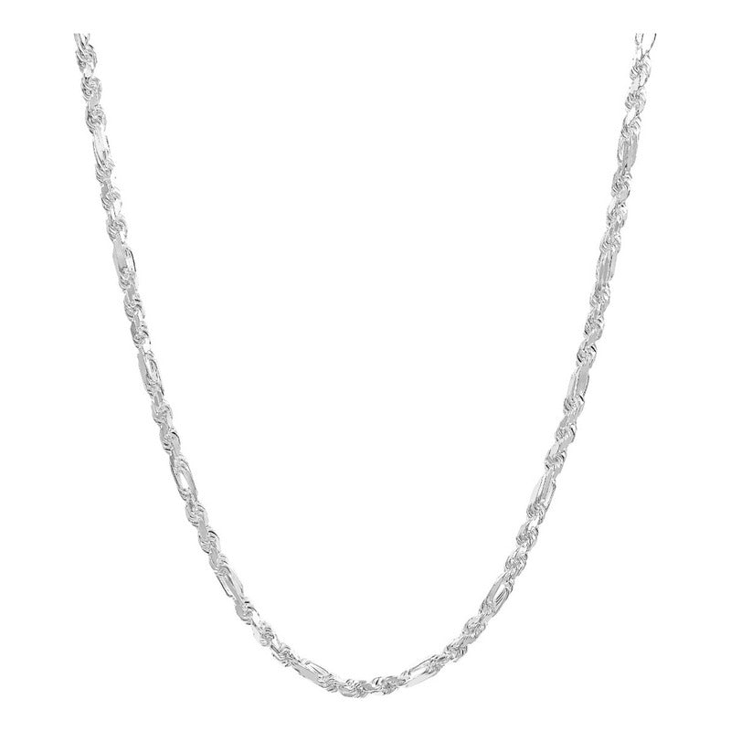 Cadena Torzal Fígaro Sólida Plata Italiana 925 60 Cm X 6 Mm - Plateado