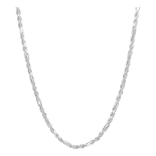 Cadena Torzal Fígaro Sólida Plata Italiana 925 60 Cm X 6 Mm - Plateado