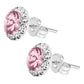 Juego Dije Aretes Plata 925 Con Cristales Zirconias 1.5 Cm Rosa