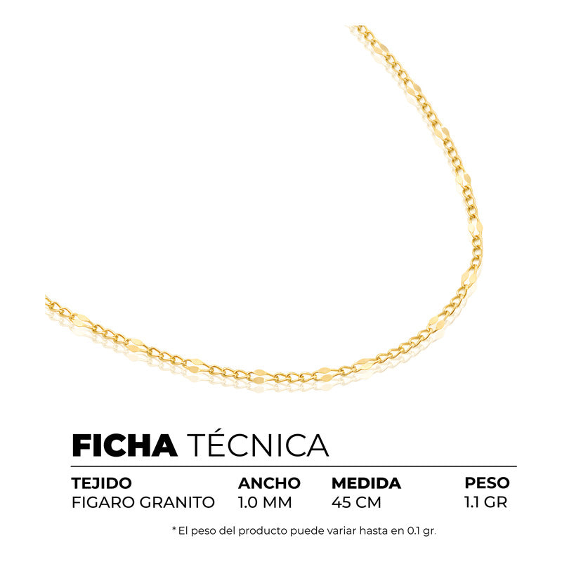 Cadena Granito Fígaro Mujer Regalo Oro 10k 45 Cm X 1 Mm 1.1g - Amarillo