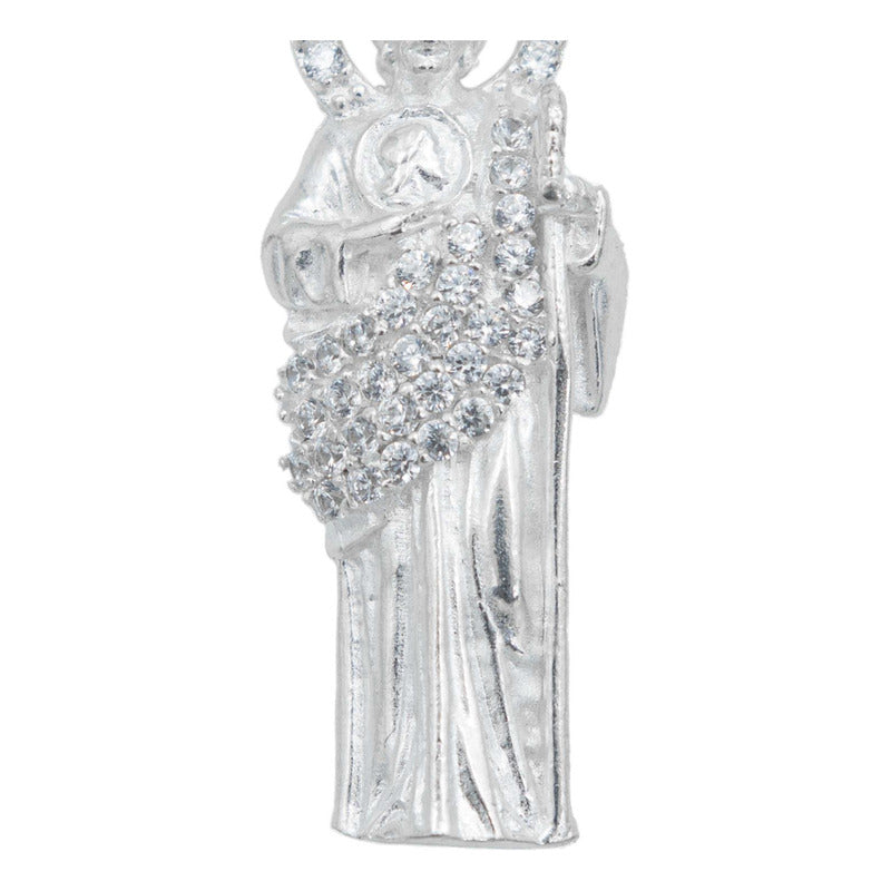 Collar Medalla San Judas Tadeo Mediano Zirconias Plata 925