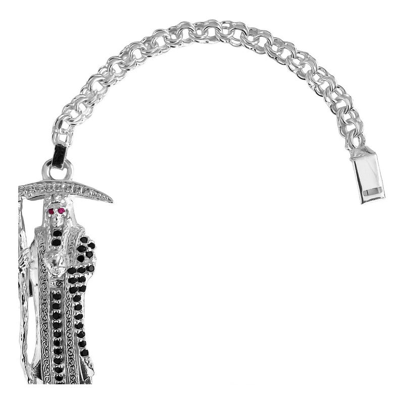 Pulsera Santa Muerte Esclava Zirconias Plata Solida Ley S925