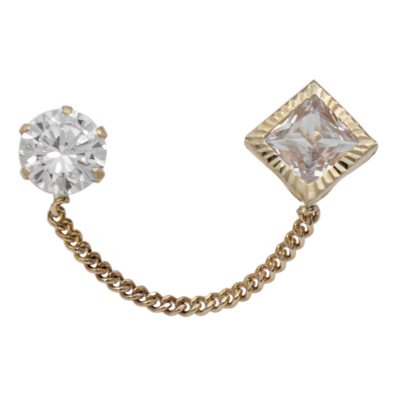 Arete Broquel Rombo Grande Diamantado Cadena Zirconia Oro10k