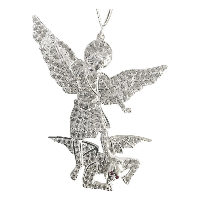 Dije Grande San Miguel Arcangel Zirconias Plata Solida 925