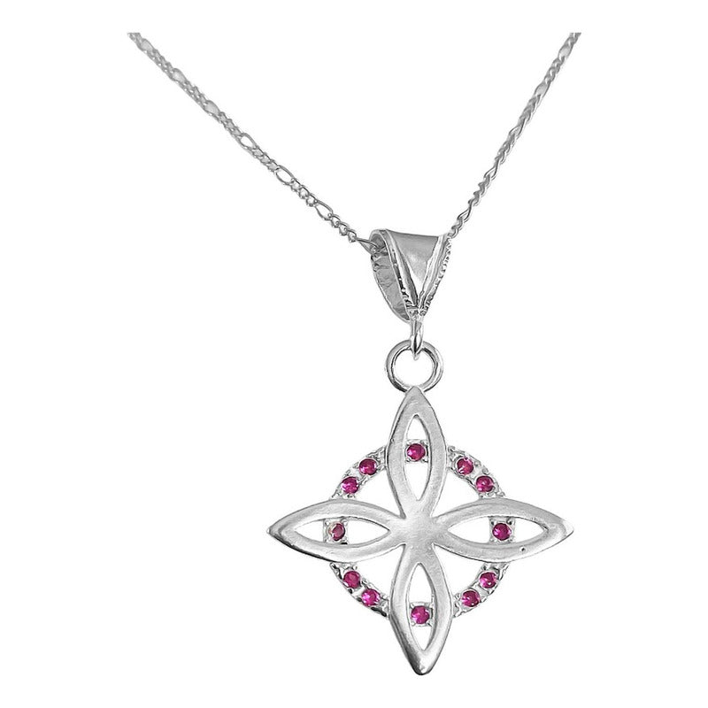 Collar Dije Nudo Bruja Plano Zirconia Flor Estrella Plata925
