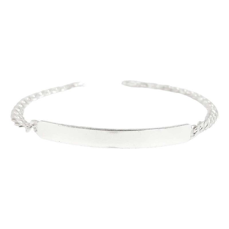 Pulsera Esclava Barbada Cubana Placa Plata Ley S925 5 Mm