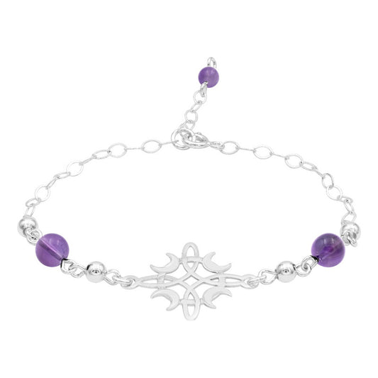Pulsera Ajustable Nudo De Bruja Fases Lunes Bolas Plata 925 Morado 6 Cm 20 Cm