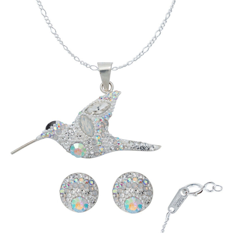 Colibri Dije Arete Cadena Piedras Conjunto Mediano Plata 925
