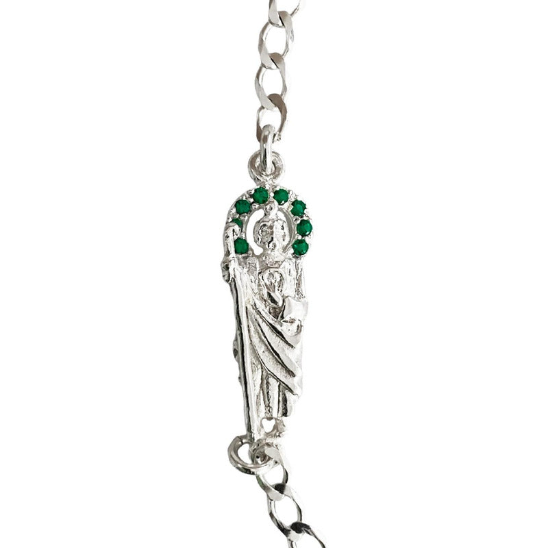 Pulsera Chica San Judas Tadeo Zirconias Plata Ley 925