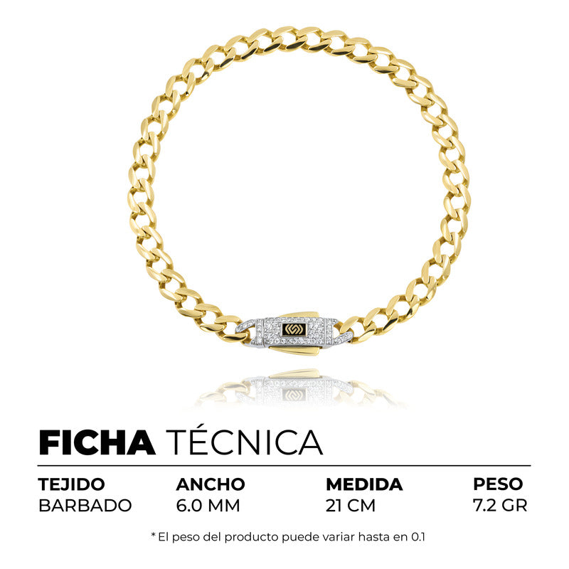 Pulsera Cubana Oro 10k Zirconias Caballero 21 Cm X 6 Mm 7.2g Amarillo 6 Cm 21 Cm