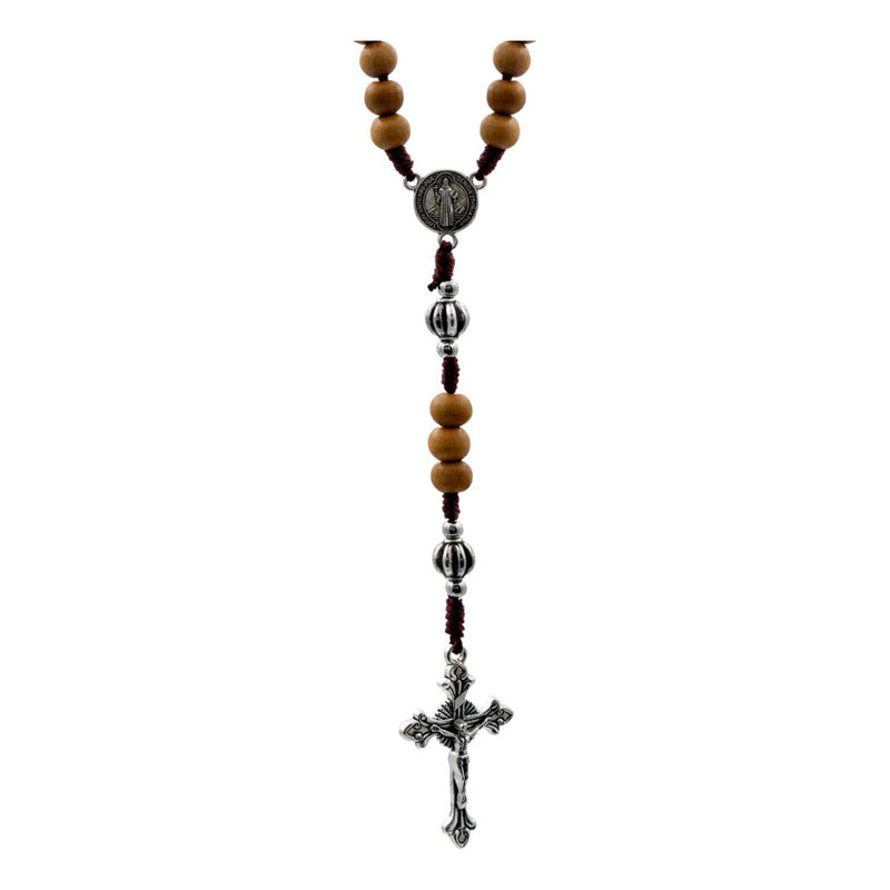 Rosario Católico Madera Con Metal San Benito Cristo Virgen