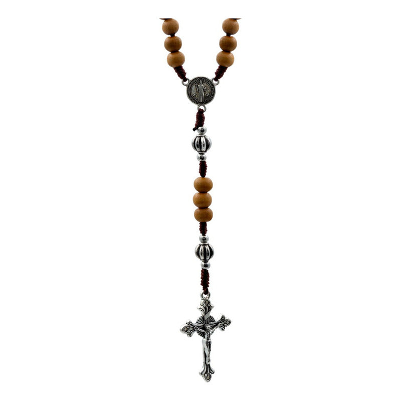 Rosario Católico Madera Con Metal San Benito Cristo Virgen