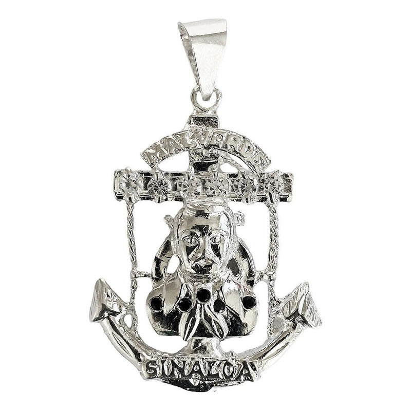 Dije Grande Jesús Malverde Ancla Zirconias Plata Solida 925