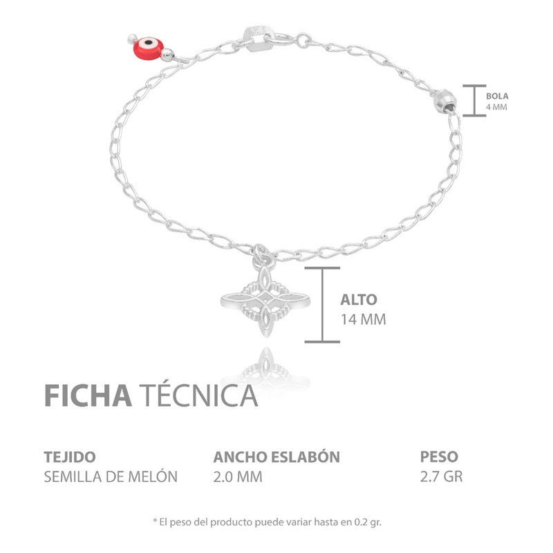 Pulsera Nudo De Bruja Una Bola Facetada Ojo Turco Plata 925 Rojo 18 Cm