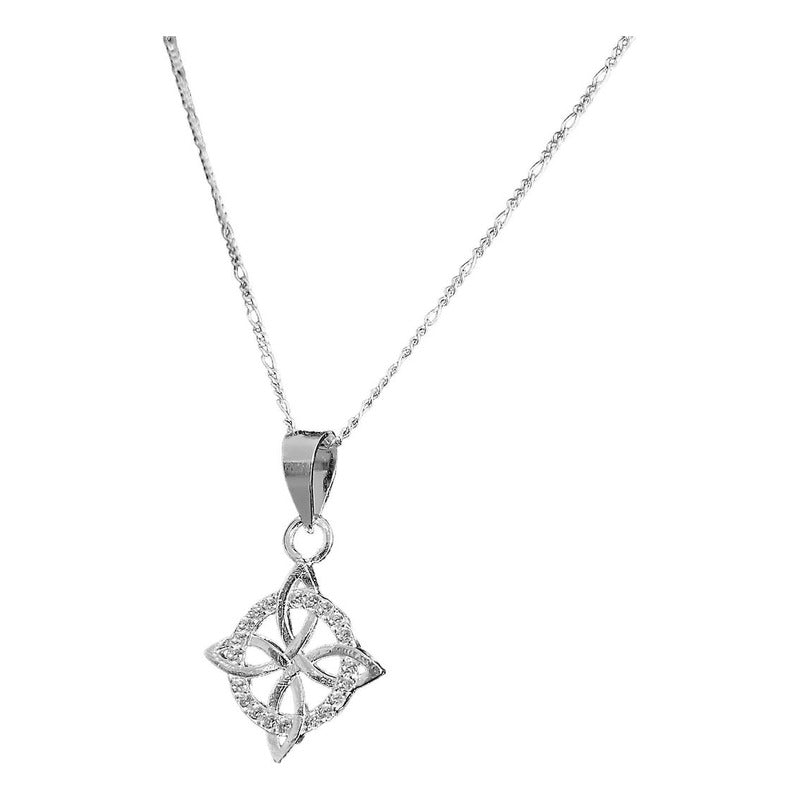 Collar Nudo De Bruja Celta Redondo Zirconias Plata Ley 925