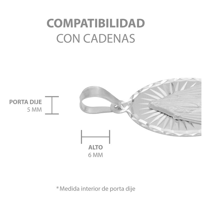 Dije Oval Diaman Estrella Virgen Milagrosa Plata 925 1.7 Cm
