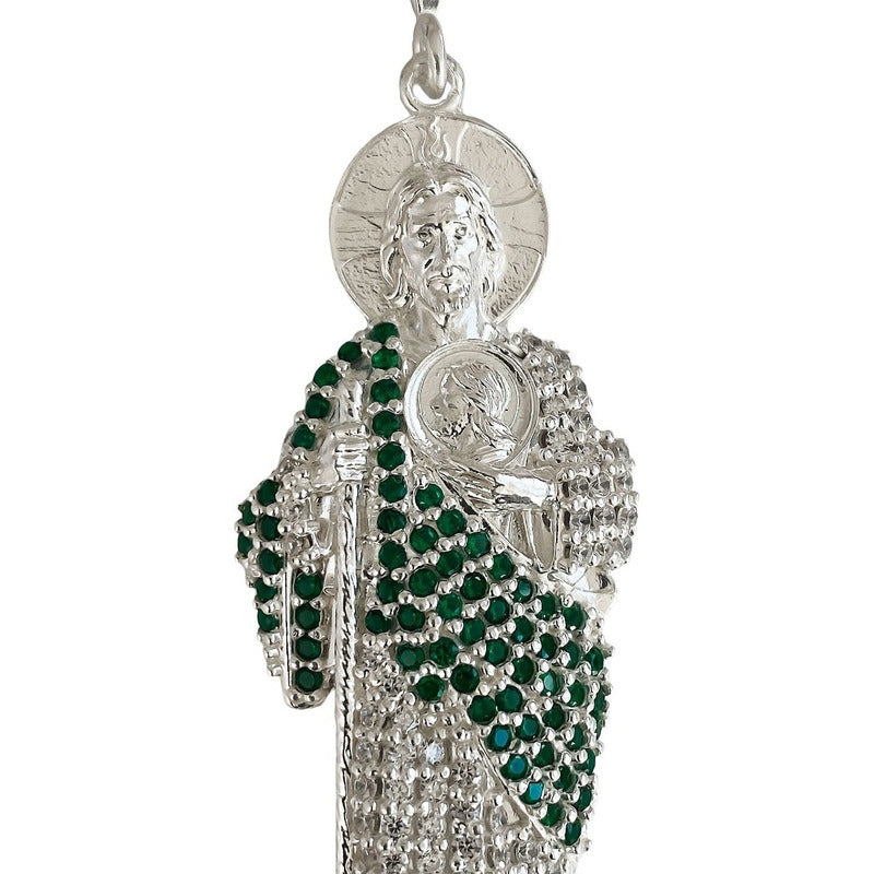 Enorme Dije De San Judas 9.5cm Con Zirconia De Plata Ley 925