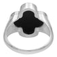 Anillo Grande Hombre Mujer Trebol Esmaltado Resina Plata 925 Negro 9.5