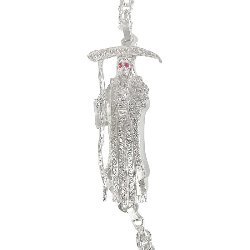 Pulsera Santa Muerte Esclava Zirconias Plata Solida Ley S925