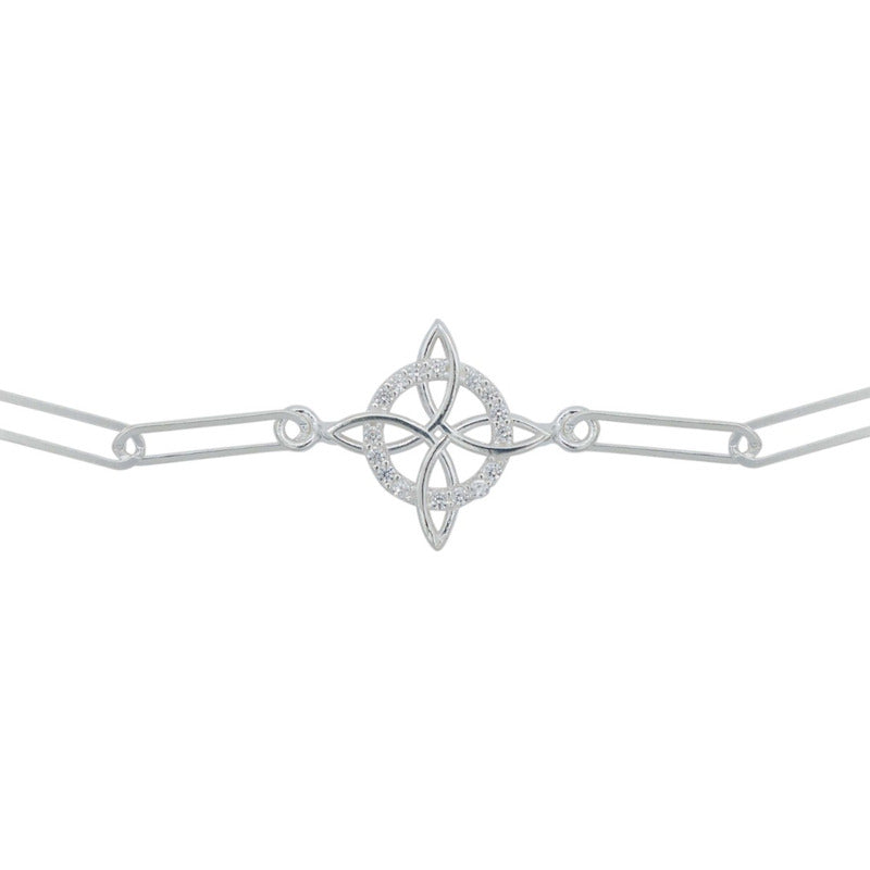 Pulsera Nudo Bruja Zirconias Eslabón Grande Plata Italy 925