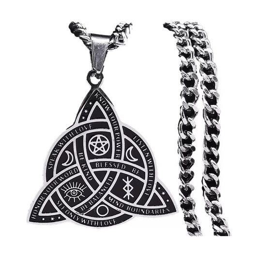 Joyaris Collar Nudo Celta Vikingo Amor Amuleto Bruja Luna Runas De Odin Wicca Hombre Mujer Triqueta En Acero Inoxidable Protección Esotérico Irlandés Brujería 1 Pieza