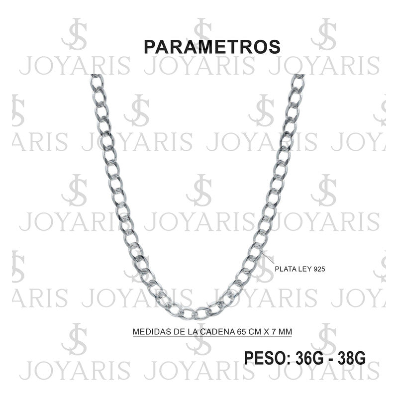 Cadena Cubana Gruesa Diamantada Hombre Plata 925 65cm X 7mm
