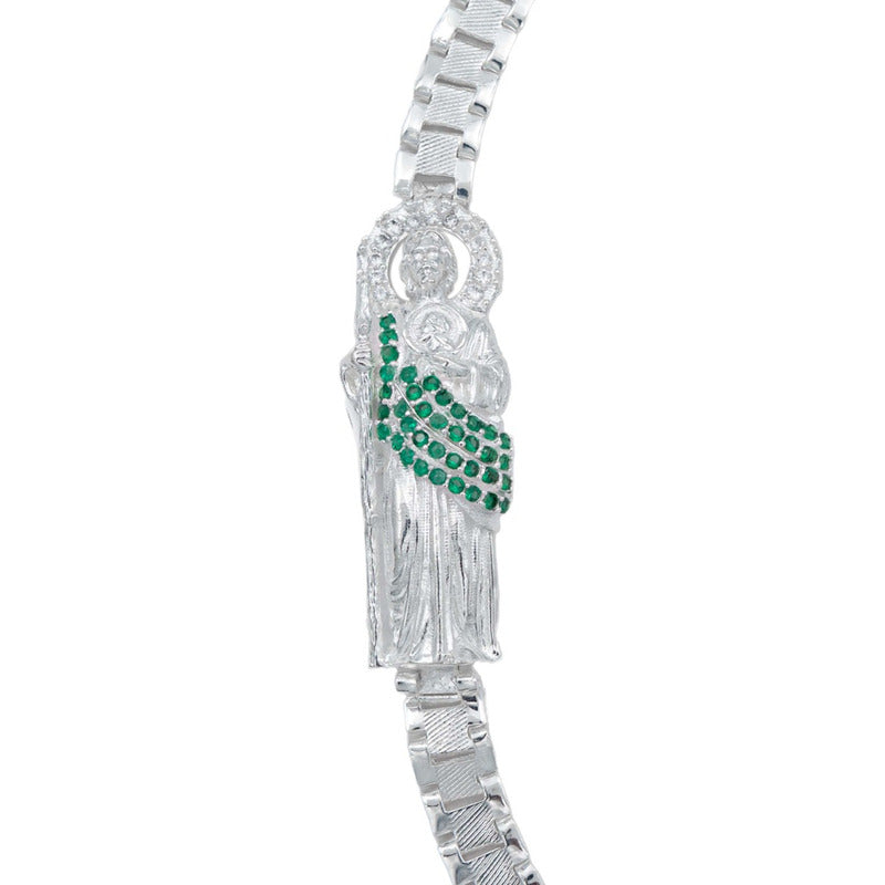 Pulsera Rolo Grande San Judas Zirconias Hombre Plata 925