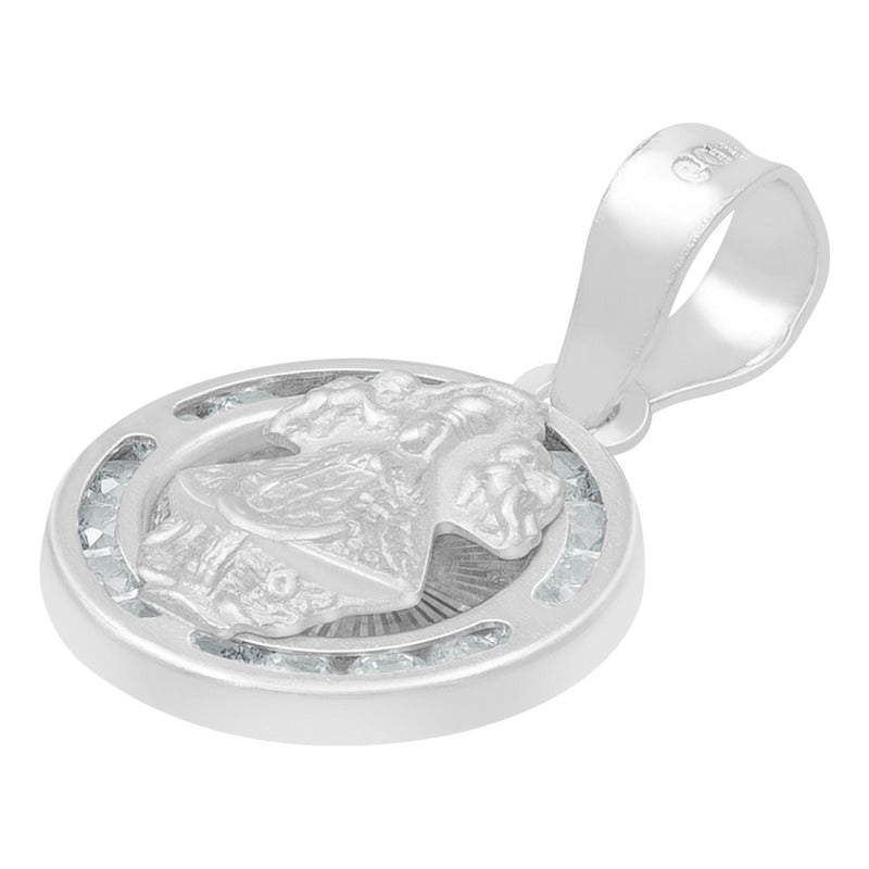 Dije Mini Medalla Bautizo Virgen Zapopan Plata 925 1.2 Cm Blanco