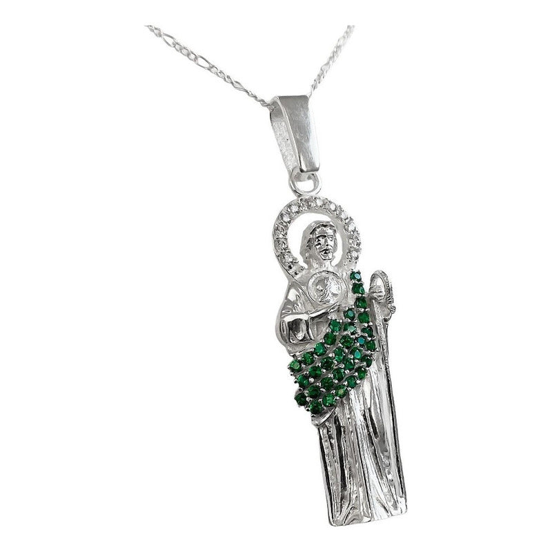 Collar Medalla San Judas Tadeo Mediano Zirconias Plata 925