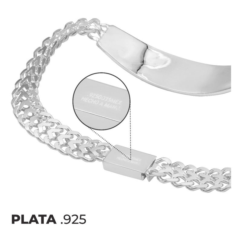 Joyaris Esclava Petatillo Placa Diamantada Plata 925 Hombre Plateado 22 Cm