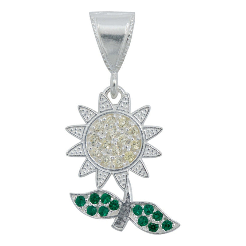 Dije Flor Primavera Zirconia Mujer Con Cadena Plata 925