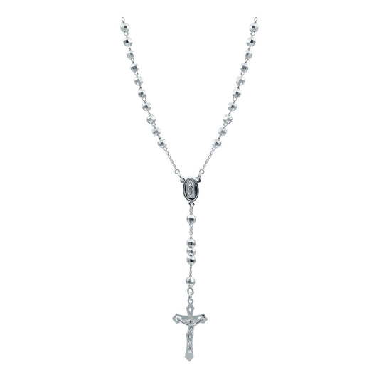 Rosario Virgen Plata 925 Facetado Bola 5mm Diamantada 70 Cm